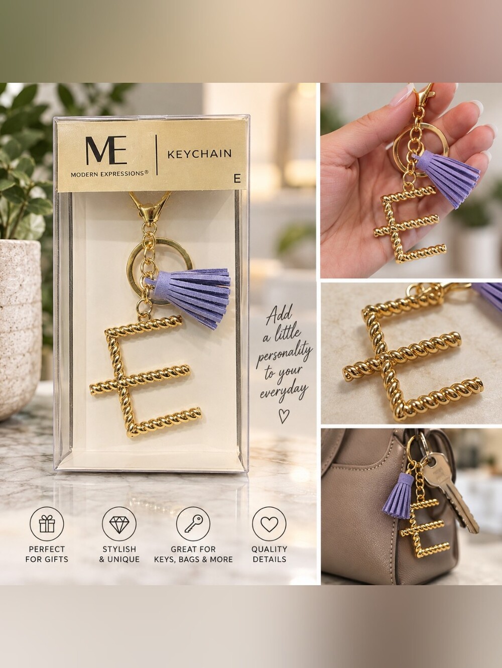 Modern Expressions Gold Rope Initial Keychain With Tassel
